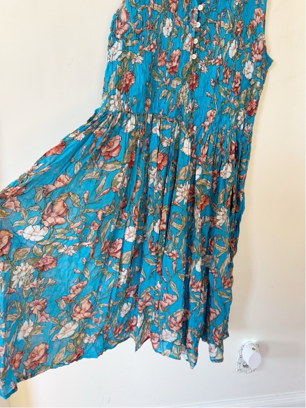 NWT Vintage Phases made in India Cotton Floral Boho Smocked Sundress L - Picture 3 of 7